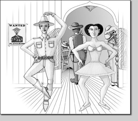 david nelson, giclee, cartoon, gunfight, ballarina, wild west