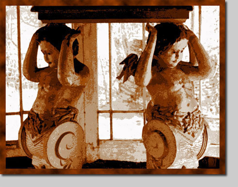 david l. nelson, giclee, art print, sepia, photograph, caryatids, statue, sculpture