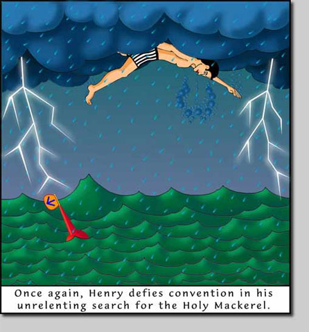 david nelson, giclee, cartoon, ocean, swimmer, swimming, swim, sea, mackerel, gravity