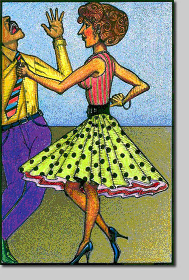 david nelson, giclee, dance, dancing, polkadot dress